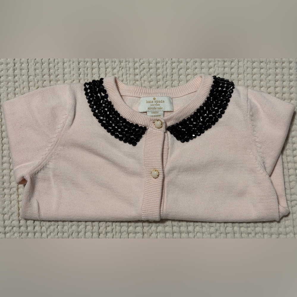 Preowned Kate Spade New York Light Pink Cardigan with Black Sequin Collar Size 5